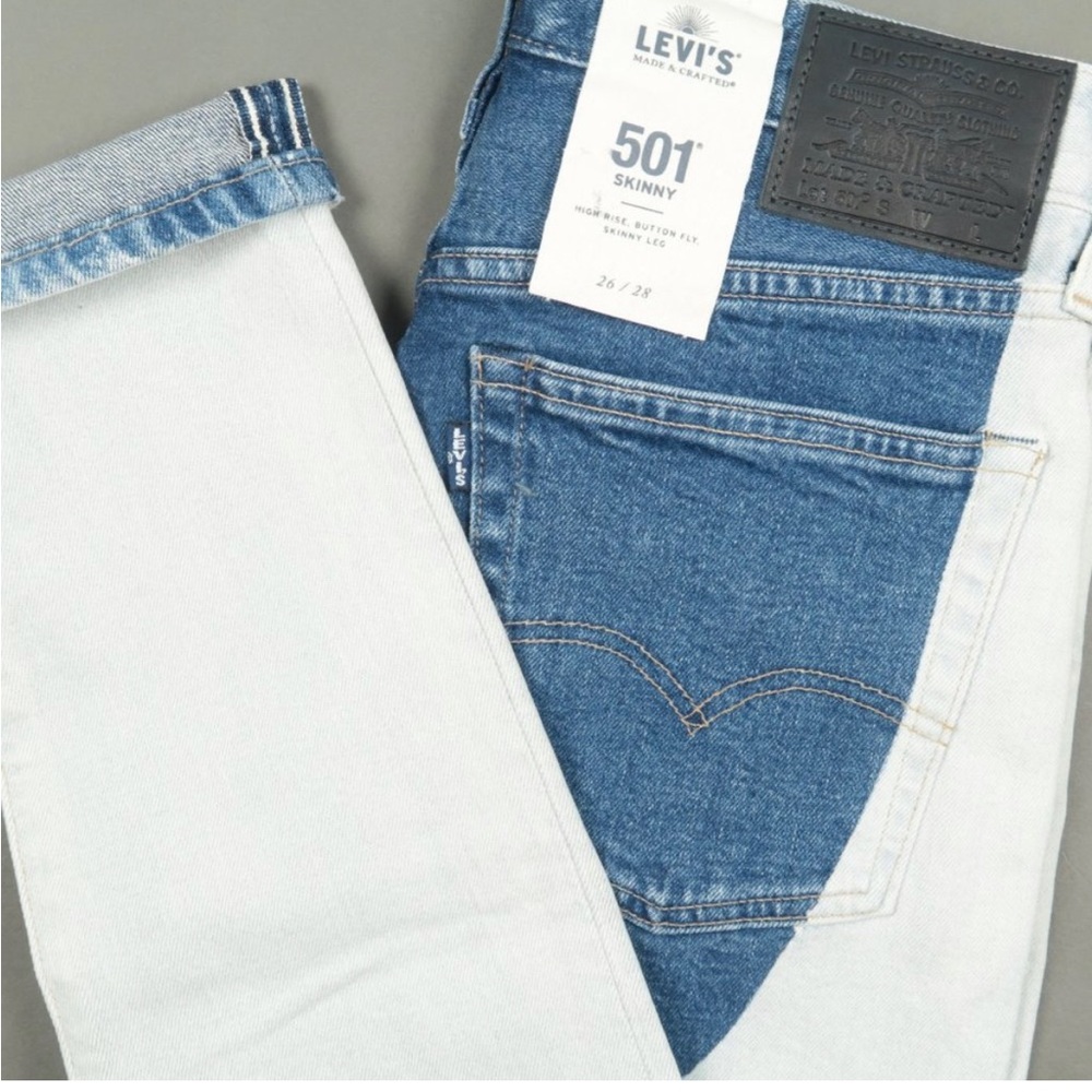 Levis Made & Crafted Selvedge 501 Skinny High Rise Stretch Jeans in Indigo Chaps